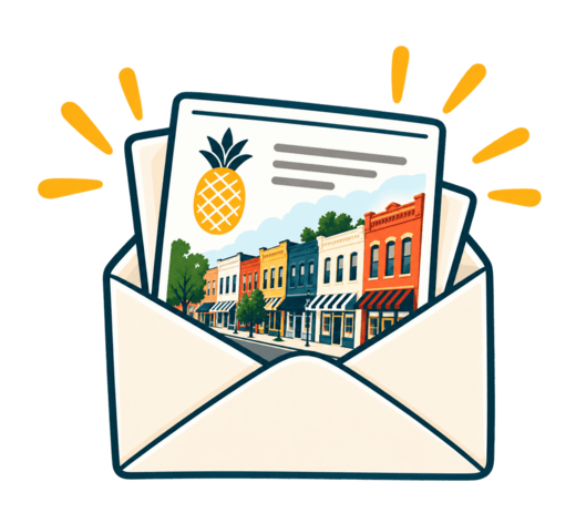 Open envelope with a downtown Bellefontaine postcard